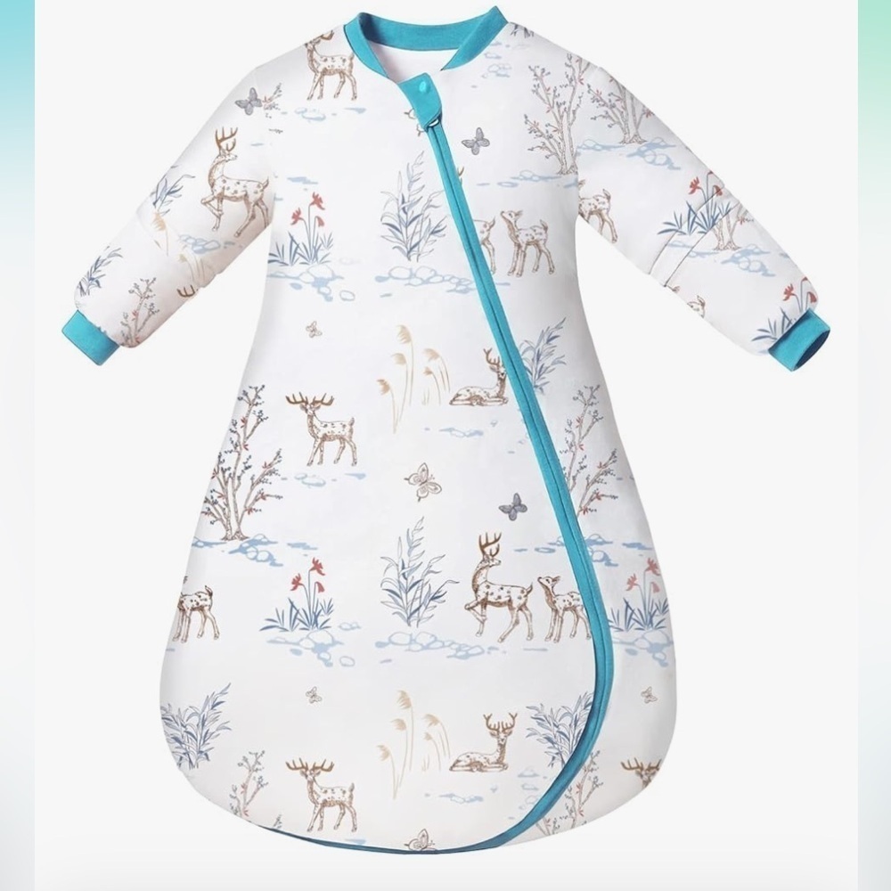 Kids Pajamas Sleep Sack with Deer Print - Blue and White